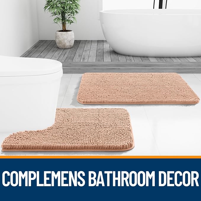 OLANLY Large Bathroom Rugs 40x24, Extra Soft Absorbent Chenille Bath Rugs, Rubber Backing Quick Dry, Machine Washable Bath Mats for Bathroom Floor, Tub and Shower, Home Decor Accessories, Peach
