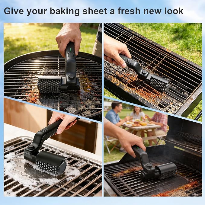 Electric Grill Brush for Outdoor, Rechargeable Grill Cleaning Brush with Replaceable Brush Heads, 3-Speed Settings, and Adjustable Angle, Designed specifically for Outdoor Charcoal and Gas Grills