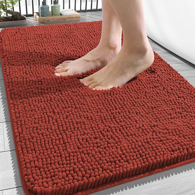 OLANLY Bathroom Rugs 34x21, Extra Soft Absorbent Chenille Bath Rugs, Rubber Backing Quick Dry, Machine Washable Bath Mats for Bathroom Floor, Tub and Shower, Home Decor Accessories, Rustic Terracotta