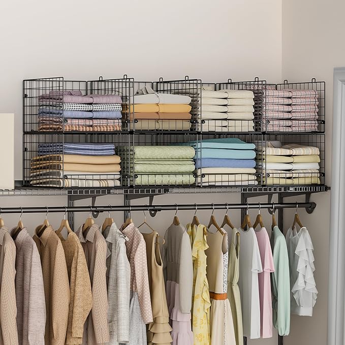 4-Tier Stackable Closet Organizers and Storage Shelves, Foldable Closet Shelf Organizer System, Stackable Storage Bins Drawers for Closet Organizer System, Black(Patent 30022416, 15.7"x11.8"x34.64")