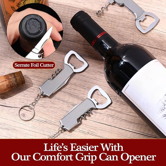 Ziliny 48 Pcs Bottle Opener Keychain Bulk Wine Bottle Beer Opener Keychain 3.27" Stainless Steel Corkscrew Waiter Corkscrew Wine Keyring Gifts for Christmas Bar Party Wedding Home (Silver)