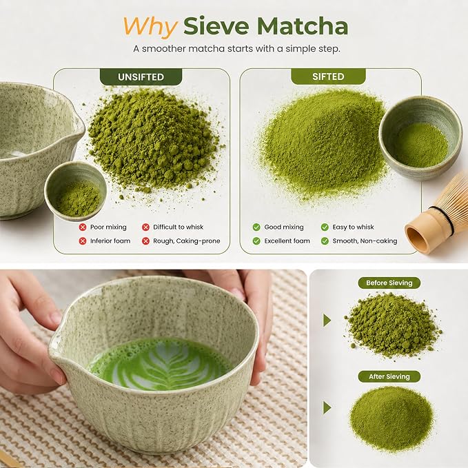 Matcha Whisk Set, Traditional 10 Pcs Set - 450ml Matcha Bowl and Whisk, Whisk Holder, Bamboo Scoop & Spoon, Matcha Sifter, Scoop Holder, Silicone Coaster, Tea Brush & Cloth – Matcha Kit for Tea Lovers