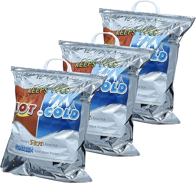 Superio Hot and Cold Insulated Bags for Food Delivery, Grocery Shopping Bags, Food Storage for Hot and Frozen Food for Travel, Disposable Cooler Bag, Reinforced Thermal Lunch Bag (3, 16"x19.25")
