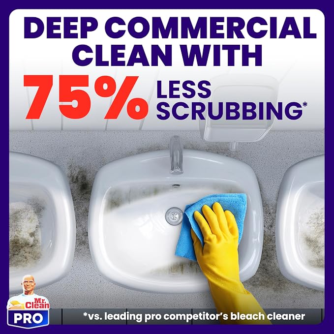 Mr. Clean PRO Deep Cleaner with Bleach for Hard Commercial Surfaces, Refillable Spray Bottles Bulk, 32 oz (Case of 6)