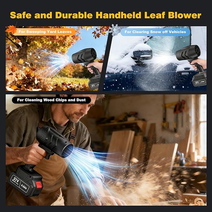 Electric Mini Leaf Blower, Powered Handheld Blower Leaf, Adjustable Wind Speed Cordless 21V Battery Blower with 2 Rechargeable Batteries and Charger, Toolbox, for Yard Leaf & Snow Removal(Black)