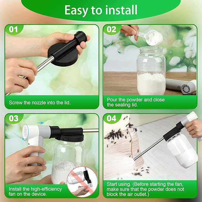 Qualirey Electric Diatomaceous Earth Duster, Powder Duster with 7.5'' Extension Nozzle and 33Oz Bottle, Powder Sprayer for Pest Control/Home/Garden/Indoor/Outdoor