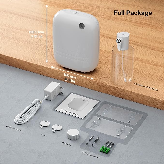 Airversa Waterless Essential Oil Diffuser for Home Large Room and Commercial Use, Up to 2000 sq ft, App Control Cold Air Diffuser, 400mL, DC-12V/1A Plug in Wall, Smart Scent Air Machine, ANW-White