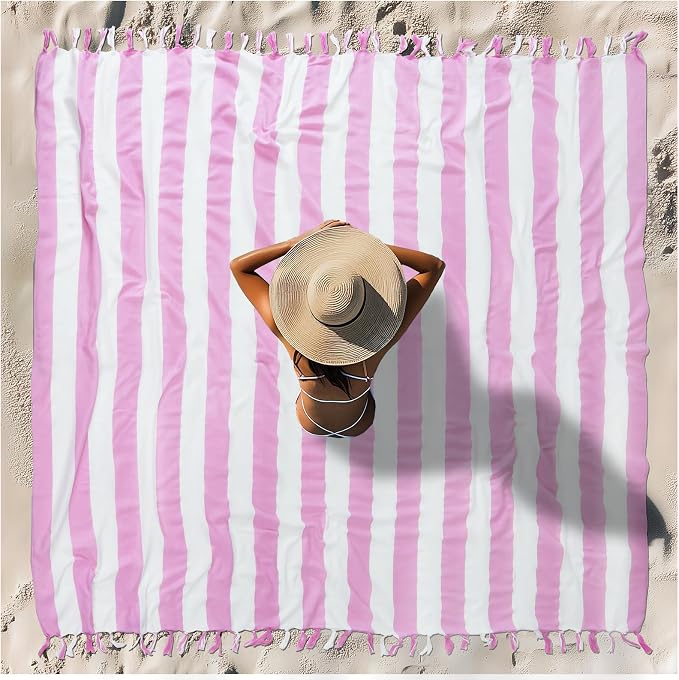 Vikumond Turkish Beach Towel Blanket Oversized 88x82 Inch Quick Dry Pink | Lightweight Compact Portable Sand Free Absorbent Boho Woven Throw for Pool Swimming Picnic Camping Cruise Outdoor Essentials
