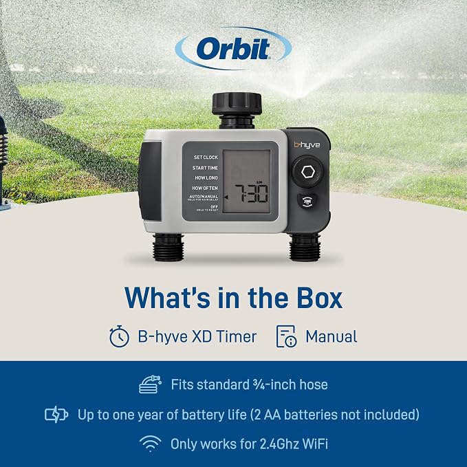 Orbit B-hyve XD 2-Port Smart Hose Watering Timer - Features Dual Outlet Irrigation Control - App Controlled Watering Timer with Bluetooth - Weatherproof Battery Powered - 24632