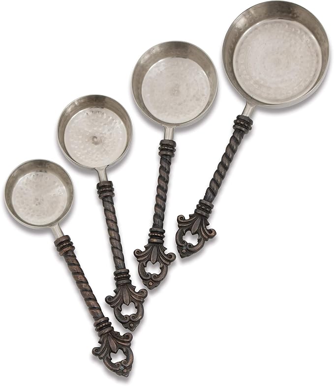 Stainless Steel and Brass Fleur De Lis 4-Piece Measuring Cups