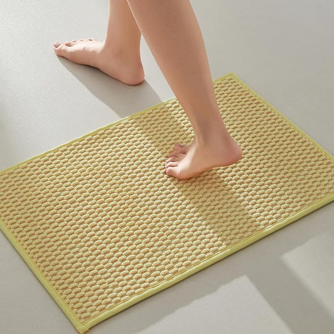 TYUU Bathroom Rugs Non Slip Washable, Super Absorbent Thin Bath Mat Small Quick Dry Low Pile Bathroom Rug, Yellow 16"x24"