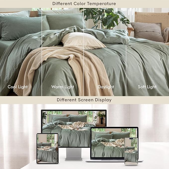 MooMee Duvet Cover Set 100% Washed Cotton Linen Like King | Relaxed Linen-like Texture. Soft, Breathable & Long-lasting Comfort. Lightweight. Hidden Zipper with 8 Interior Corner Ties