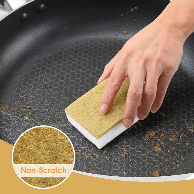 Tioncy 100 Pcs Individually Wrapped Sponges Kitchen Bulk Brown Dish Non Scratch Scrub Sponges Dual Sided Cleaning Dish Scrubber for Washing Dishes, Pots, Pans, Sinks, Stoves, Appliances, Car, Bike
