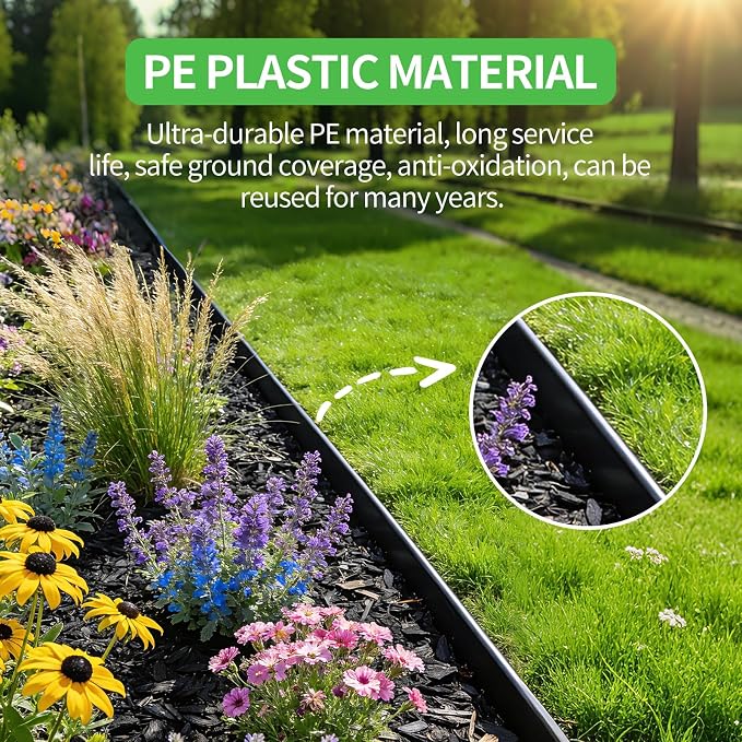 Kryonix 4 in x 100 ft Landscape Edging with Stakes | Flexible plastic no-dig garden edging with 100 stakes. Easy install for lawns, flower beds & landscaping.