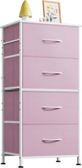 WLIVE Small Dresser Nightstand for Bedroom, 4 Drawers, A-Pink | 4 vertical fabric drawers, Space-saving tower, Bedroom or closet use, Chest of drawers, Dresser for small spaces