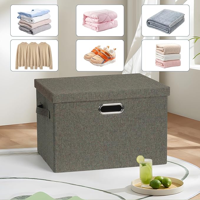 Graciadeco Large 17" 36 Quart Collapsible Stackable Storage Bins with Lids, 3 Packs Dark green Foldable Fabric Closet Storage Boxes with Lids, Heavy-duty Linen Cube Baskets(17x12x11)