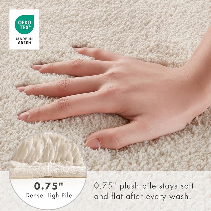 Madison Park Marshmallow Bathroom Rug Non Slip, Luxrurious Plush Bath Mat, Absorbent, Quick Dry, Spa Design Bath Room Décor, 24x72, Natural