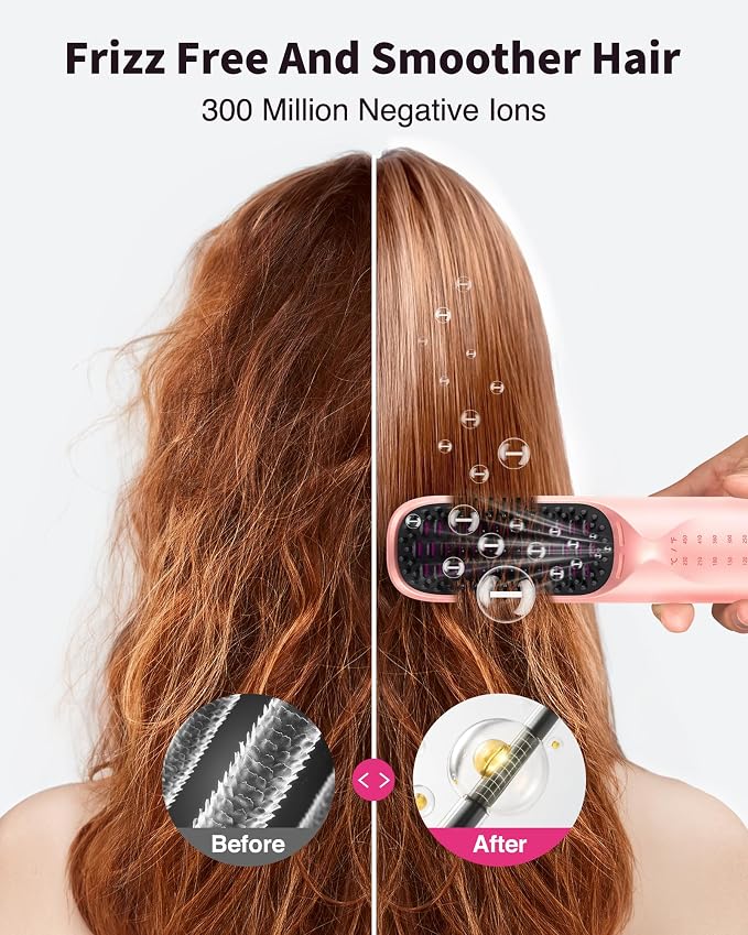 Bopcal Cordless Hair Straightener Brush, 10000mAh Rechargeable Ionic Hair Styling Comb, 30s Fast Heating Anti-Frizz Straightening Brush for Smooth Salon Results, Gift for Women