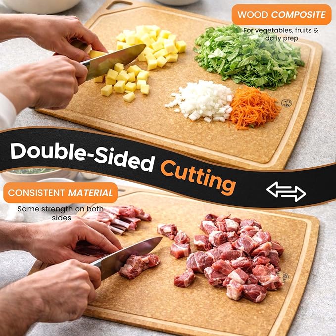 Earth's Dreams Composite Wood Cutting Board Set of 3, Built In Juice Groove | Dishwasher Safe,Non-Toxic, Cutting Boards for Kitchen - Large, Medium & Small Non-Slip Wood Charcuterie & Chopping Boards