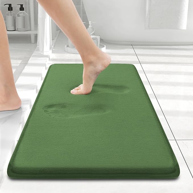 Smiry Memory Foam Bath Mat 24x16, Extra Soft and Absorbent Bathroom Mats, Non Slip Washable Carpet for Floor, Shower and Tub, Olive Green