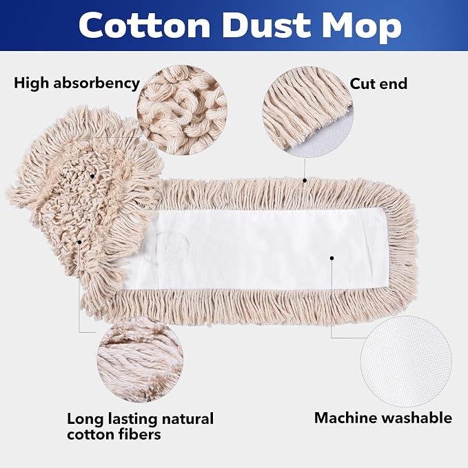 Matthew Cleaning 36'' Cotton Dust Mop Refill Washable Thick Tufted Replacement Heads for Residential & Commercial Use Fit All 36'' Dust Mop Frames, Hardwood, Laminate, Concrete Floors 12 Pack