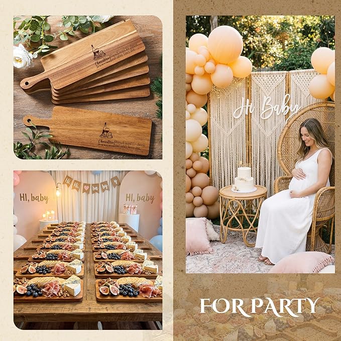 Nuenen 10 Pcs Wood Cutting Board with Handle 16.1 x 4.7 Inch Acacia Bamboo Wooden Serving Kitchen Chopping Boards for Pizza, Bread, Cheese, Charcuterie, Fruit, Vegetables(Narrow Acacia)