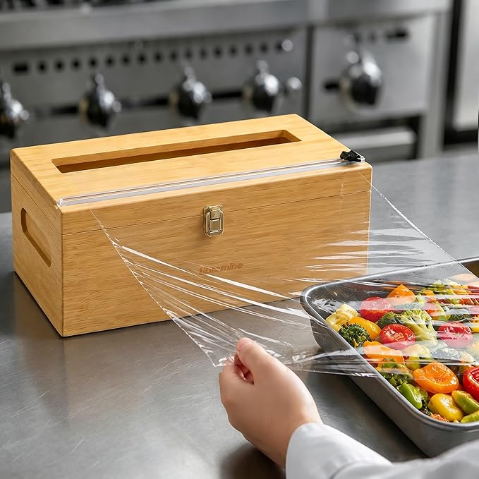 Libreshine 12 Inch Plastic Wrap Dispenser with Cutter, Commercial Bamboo Holder for Large 3000 Ft Wrap Rolls, Fits Costco and Kirkland Size Plastic Wrap and 1000 Ft Foil Rolls
