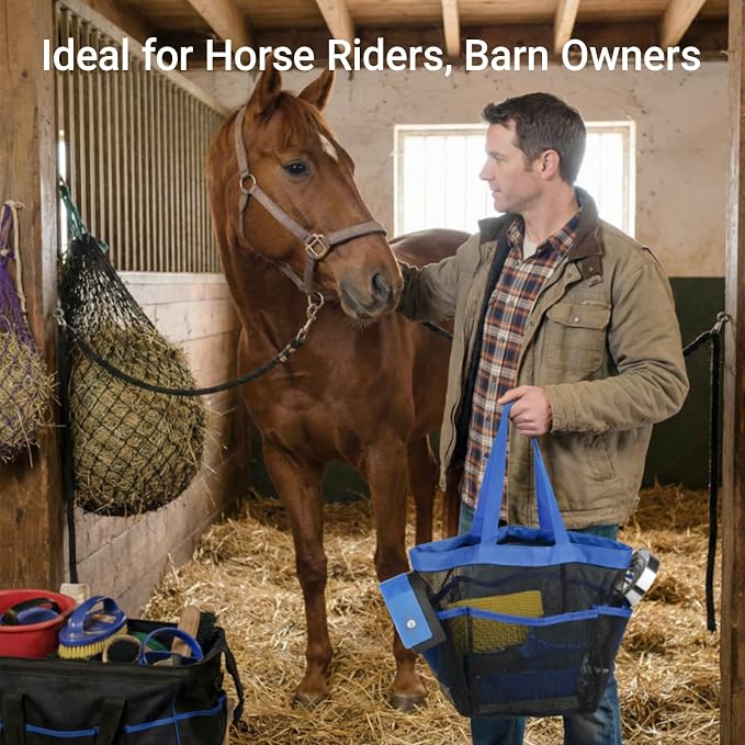 13 Piece Horse Grooming Kit, Horse Brushes for Grooming Supplies with Portable Bag, Horse Brush Set & Curry Comb for Effective Bathing and Massaging, Gift for Horses Riders Beginners (Blue)