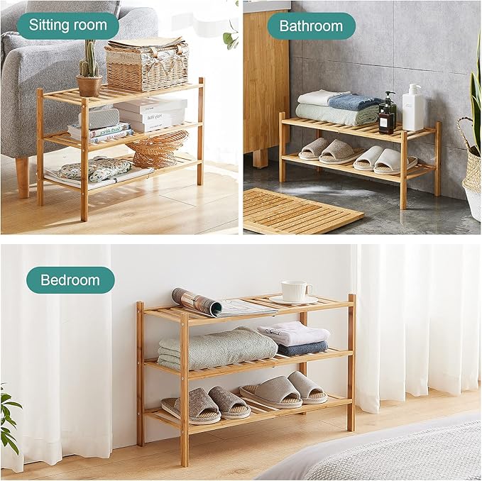 viewcare 4-Tier Bamboo Shoe Rack for Entryway, Stackable | Foldable | Natural, Shoe Organizer for Hallway Closet, Free Standing Shoe Racks for Indoor Outdoor