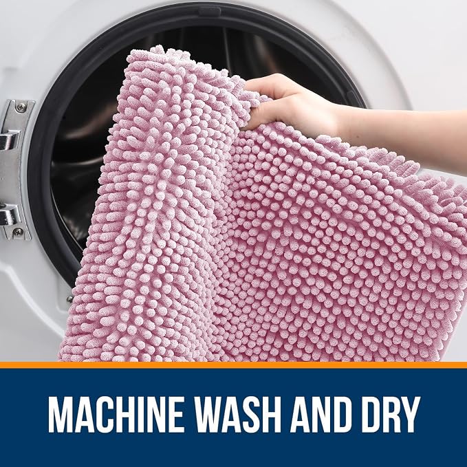 OLANLY Large Bathroom Rugs 45x27, Extra Soft Absorbent Chenille Bath Rugs, Rubber Backing Quick Dry, Machine Washable Bath Mats for Bathroom Floor, Tub and Shower, Home Decor Accessories, Dusty Rose