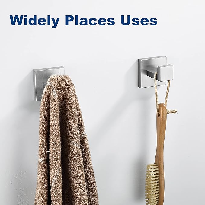 Towel Hooks For Bathrooms, Brushed Nickel Towel Hook For Kitchen Bathroom, SUS304 Stainless Steel Coat Hook, Square Heavy Duty Holder Robe Hooks For Hanging Towels,Coats,Sponges,Wall Mount, 8 Pack