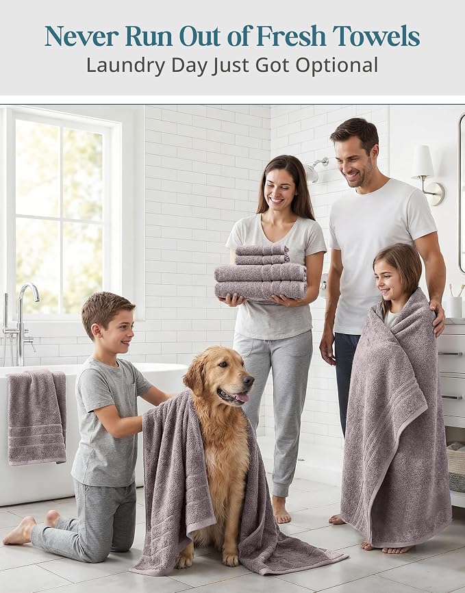 Casa Platino Towel Set Quick Dry 100% Cotton 12 Piece Soft - Platinum | Set Of Towels - Ring-Spun Durability, Ring-Spun Cotton, Terry Weave Comfort, Long-Lasting Comfort, Hotel-Style Look