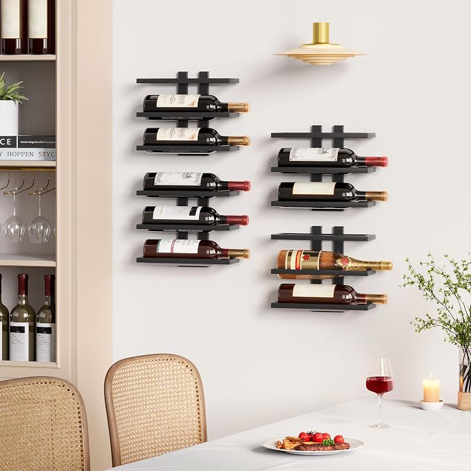 Hoctieon 3 Tier Wall Mount Wine Rack, Wall Racks for Wine Bottles Display and Storage, Hanging Bottle Organizer for Living Room, Dining Room, Wine Cellar, Bar, Black