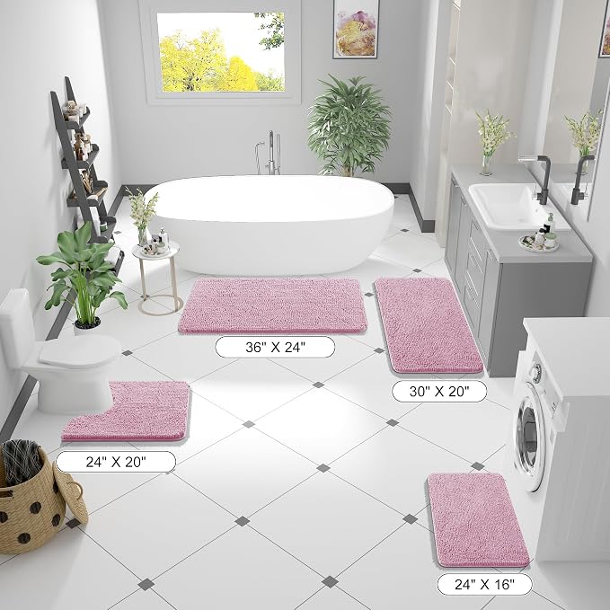 OLANLY Large Bathroom Rugs 45x27, Extra Soft Absorbent Chenille Bath Rugs, Rubber Backing Quick Dry, Machine Washable Bath Mats for Bathroom Floor, Tub and Shower, Home Decor Accessories, Dusty Rose