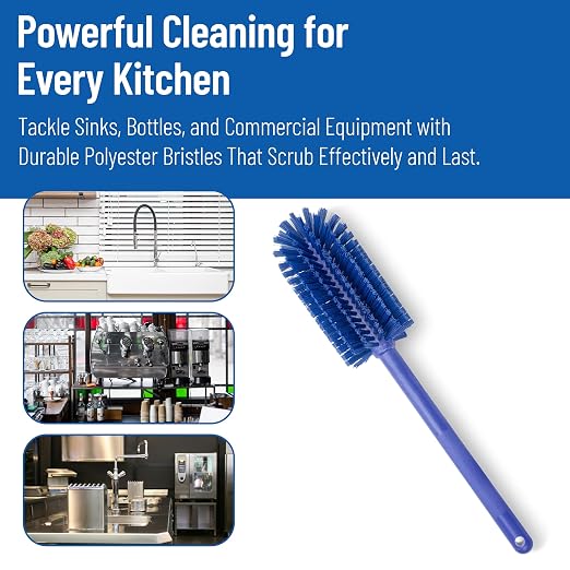 SPARTA Large Water Bottle Brush Ideal for Wide-Mouth Jars, Bottles and Tumblers, Dishwashing Tool with Handle for Home and Commercial Kitchens, Plastic, 16 Inches, Blue