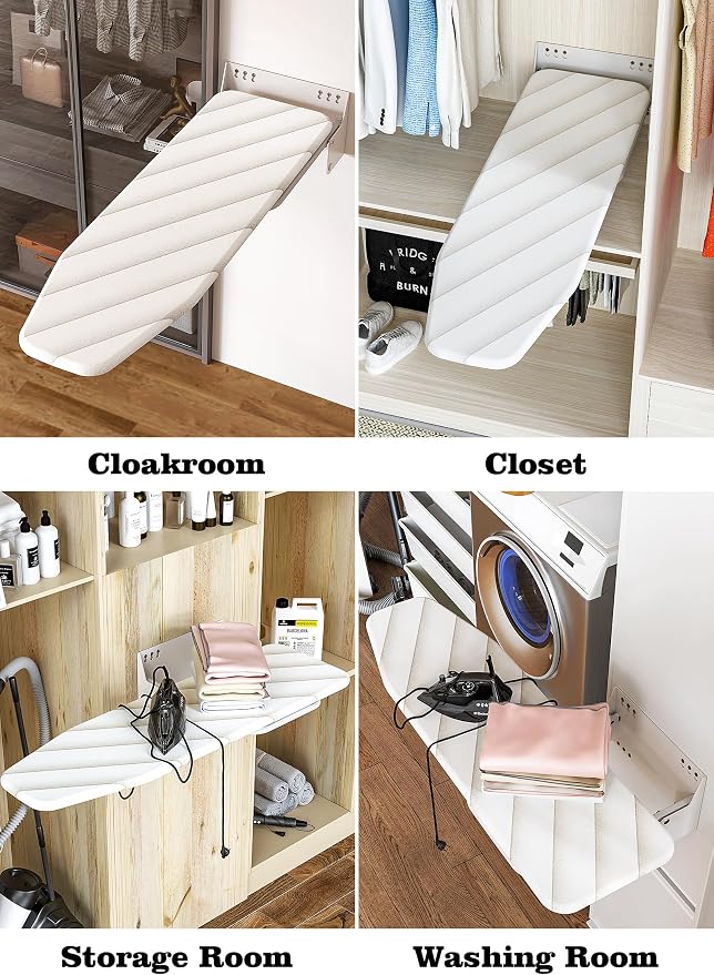 Nisorpa Wall Mounted Ironing Board 37.9" x 11.8", Compact Foldable Iron Board 180° Swivel, Space Saving Wall Ironing Board with Heat Resistant Cover for Laundry Room, Cloakroom, Apartment