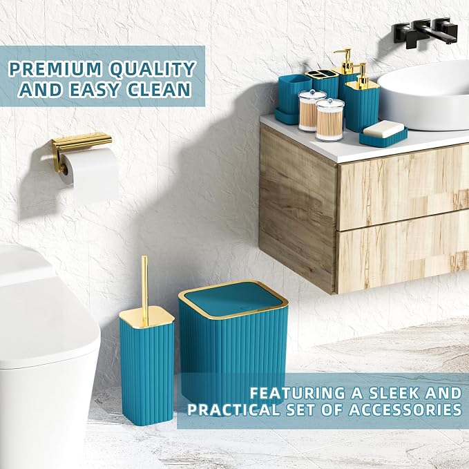 XLHOMO Bathroom Accessory Set - 25PC Teal Bathroom Set, Bathroom Set with Shower Curtain and Rugs, Bathroom Accessories Set, Shower Curtain Set, Trash Can & Soap Dispenser