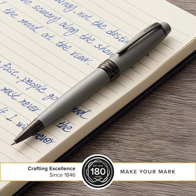 Cross Bailey Matte Gray Lacquer Ballpoint Pen - Refillable Pen for Long-Lasting Use - Smooth Writing - Comfortable Grip - Stylish Distinctive Look - Black Ink - Corporate Gifts