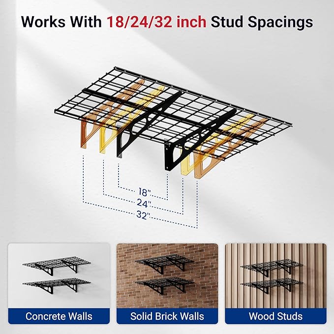 FLEXIMOUNTS 2-Pack 2x4ft 24-inch-by-48-inch Wall Shelf Garage Storage Rack Wall Mounted Floating Shelves, Black, Classic Series