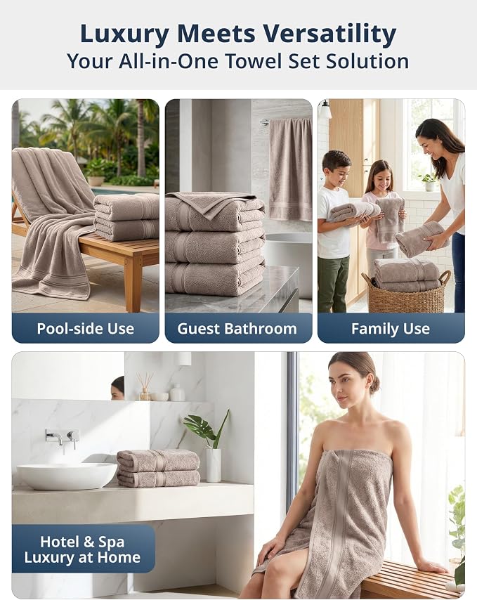 LANE LINEN Extra Large Bath Towels - Zero Twist - Set of 4 Pack (35" x 66" Cotton Towels - Zero Twist Cotton for Long-Lasting fluffiness Always Prepared for Overnight Guests - Platinum