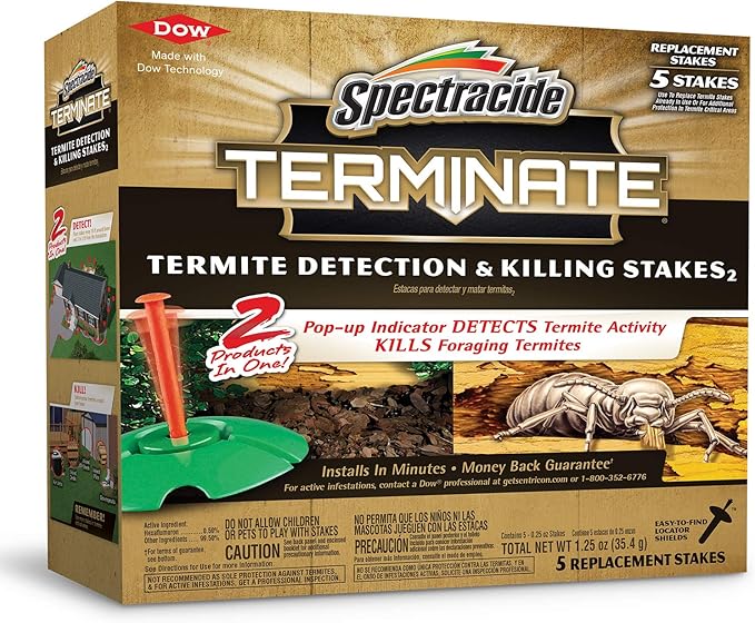 Spectracide Terminate Termite Detection & Killing Stakes2, 5 Count, Replacement Stakes With Pop-up Indicators Detect Termite Activity And Kill Foraging Termites