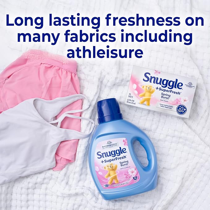 Snuggle SuperFresh Fabric Softener Dryer Sheets, 200 Count, Spring Burst, Long-Lasting Fresh & Clean Scent, Helps Eliminate Odor, Softens Fabric, Reduces Static & Fights Wrinkles, HE Safe