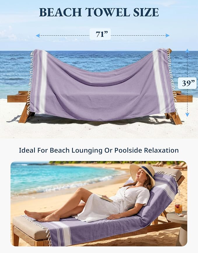 LANE LINEN Beach Towels 4 Pack Oversized, Turkish Towel Set - Regal Orchid | Pre-Washed Oversized Beach Towel - 39"x71", Vacation Essential - Machine Washable, Travel & Camping - Super Absorbent, Soft