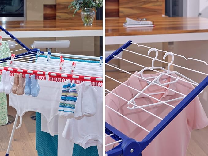 Leifheit Pegasus 200 Solid Comfort Laundry Dryer – Foldable Drying Rack, 21.87 Yard Drying Space, Adjustable Wings for Long Garments, Compact & Easy to Install and to fold.