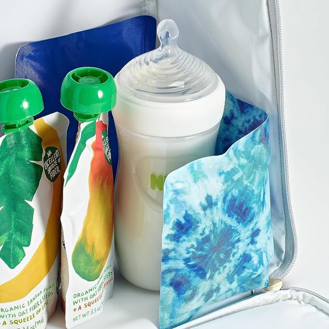 Fit & Fresh Cool Coolers 2 Pack Soft Ice for Lunch Bags, Flexible Stretch Nylon, Durable, Reusable Lunch Box Ice Packs, Soft Ice, Reusable Freezer Packs, Lunch Ice, Easy to Clean, Blue Tie Dye