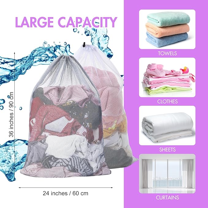 Berlune Large Mesh Laundry Bags, 24 x 36 Inch Bulk Wash Set with Drawstring for Commercial Use, Dorms, Vacation Rentals, Laundromats, Apartments & Facilities(White, Gray,30)