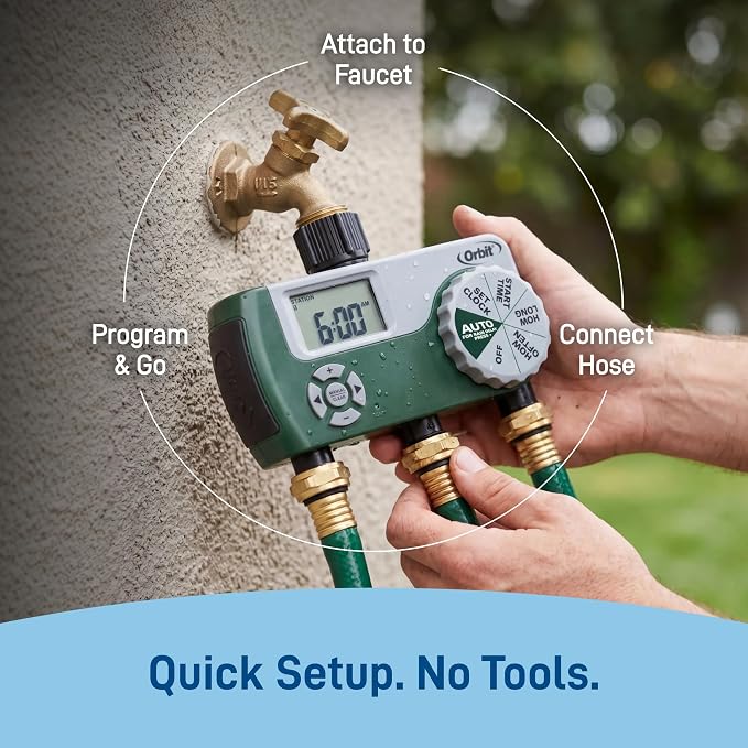 Orbit Programmable Digital Hose Watering Timer - 3 Outlet - Battery Powered - with LCD Screen - Built-in Rain Delay - Water-Resistant - 56082