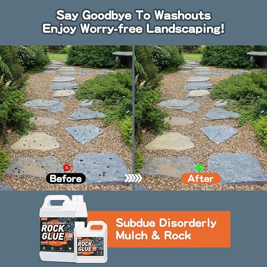 Rock Glue,4 Gallon 99% Stronger Bond Gravel Binder for Pea Gravel, Pebble&Stone-Stop Shifting, Reduce Mess, Strong Hold for Yards, Patios, Garden Walkways, Pet Safe Mulch Bond for Landscaping