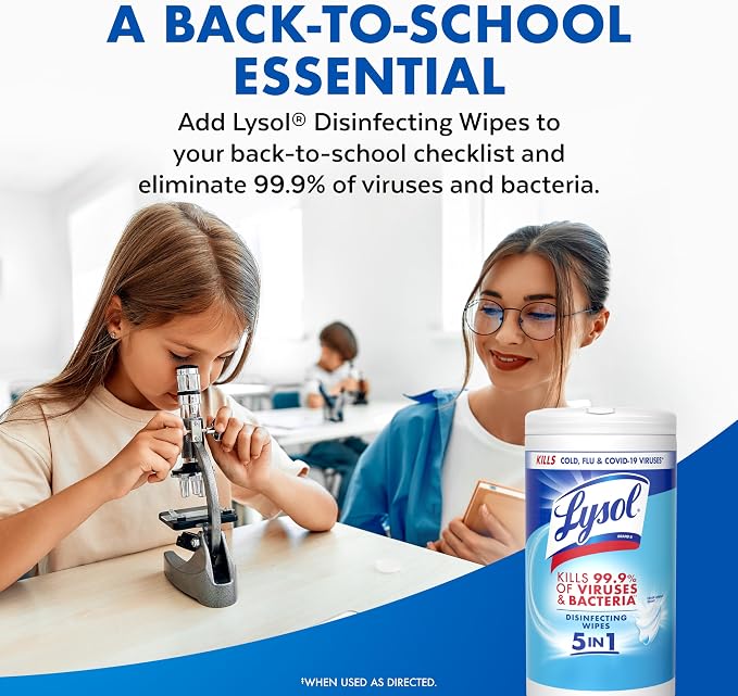 LYSOL Disinfecting Wipes, All Purpose Cleaner, Multi-Surface Antibacterial Cleaning Wipes, Household Cleaning Supplies, Dorm Essentials, Crisp Linen Scent, 80 ct.