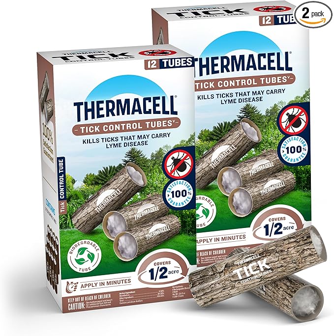 Thermacell Tick Control Tubes; 12 Per Box; No Spray, Easy-to-Use; Kills Ticks That May Carry Lyme Disease; Place in Backyard, Gardens or Wooded Areas Twice a Year; Won’t Harm Kids, Pets or Environment